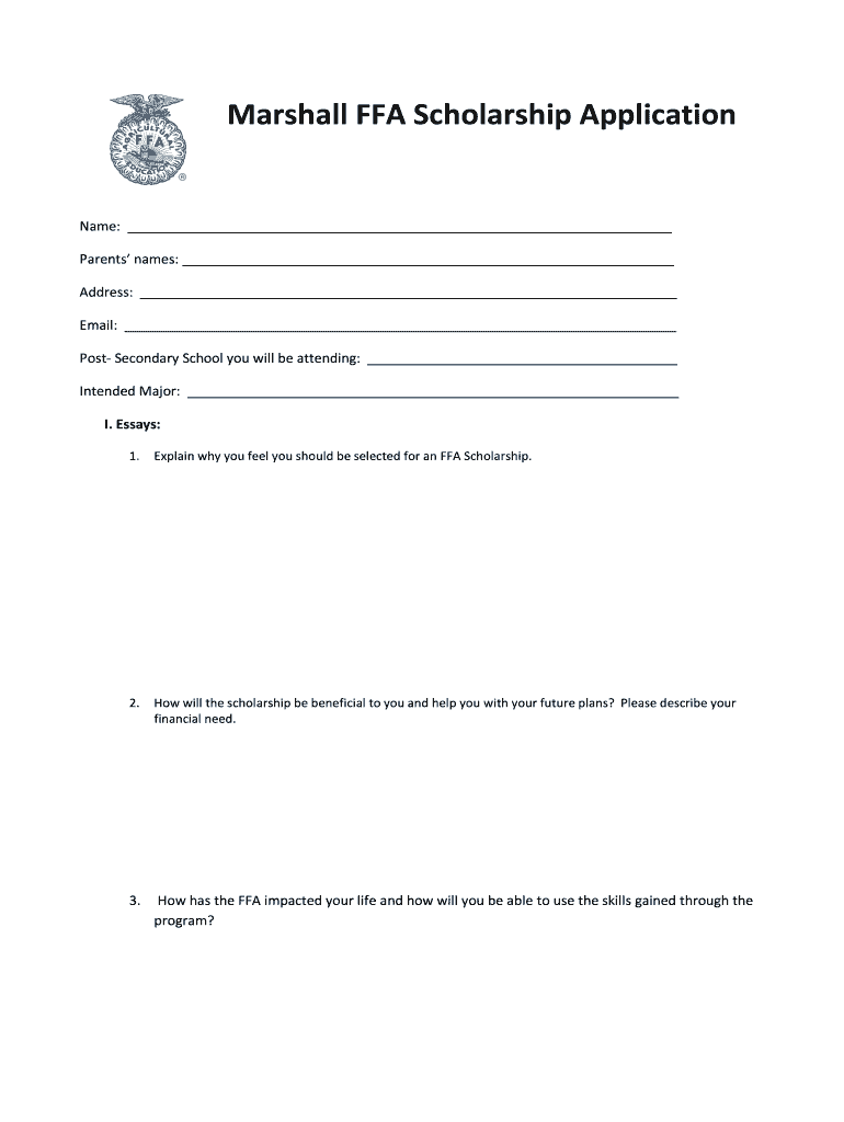 Marshall FFA Scholarship Application  Form