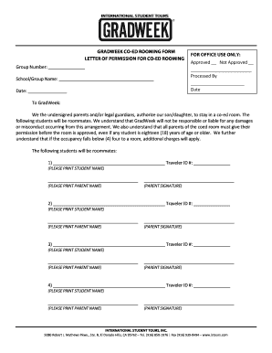 BGRADWEEKb CO ED ROOMING FORM for OFFICE USE ONLY LETTER of