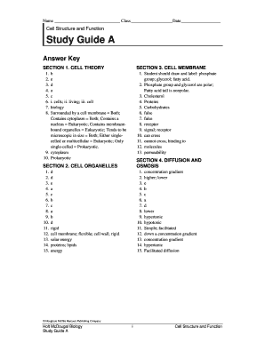 Cell Structure and Function Study Guide  Form