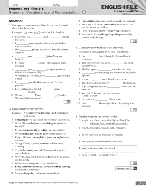 English File Pre Intermediate Progress Test 1 6 Key  Form