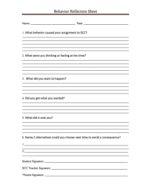 Behavior Reflection Sheet  Form