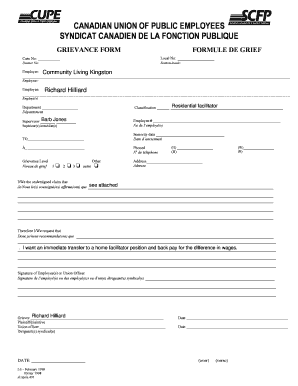 Cupe Grievance Form