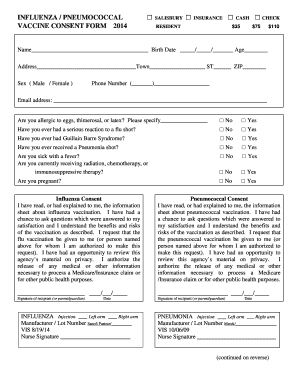 Pneumococcal Vaccine Consent Form