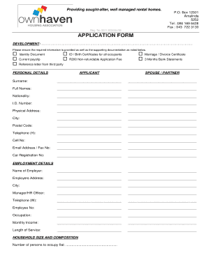 Own Haven Application Form