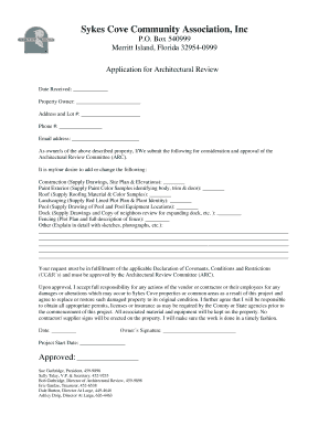 Application for Architectural Review Sykes Cove  Form