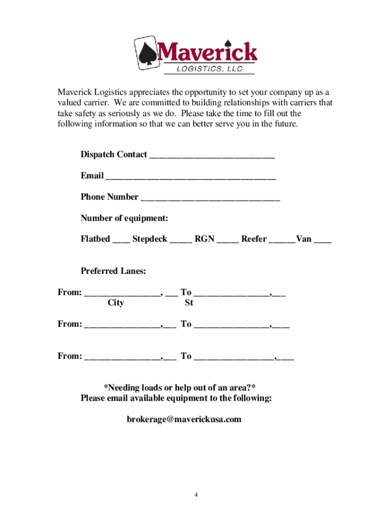 Maverick Transportation Carrier Packet  Form