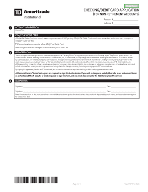 Td Ameritrade Debit Card Application  Form