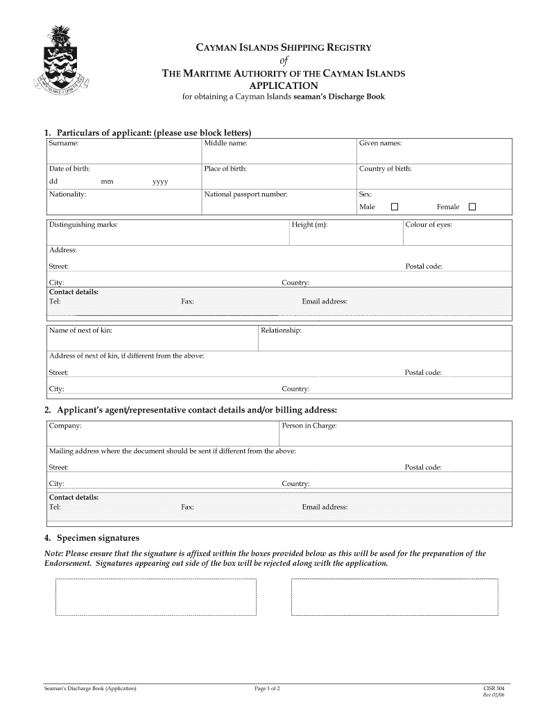  Seaman's Discharge Book Cayman Islands 2006-2024