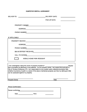 pdfFiller Dumpster Agreement  Form