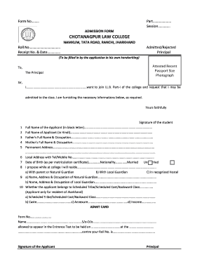 Chotanagpur Law College Admission Last Date Form