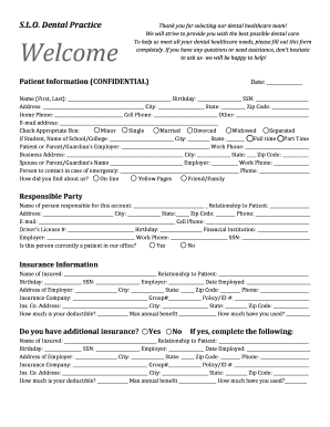 SLO Dental Practice Welcome Website  Form