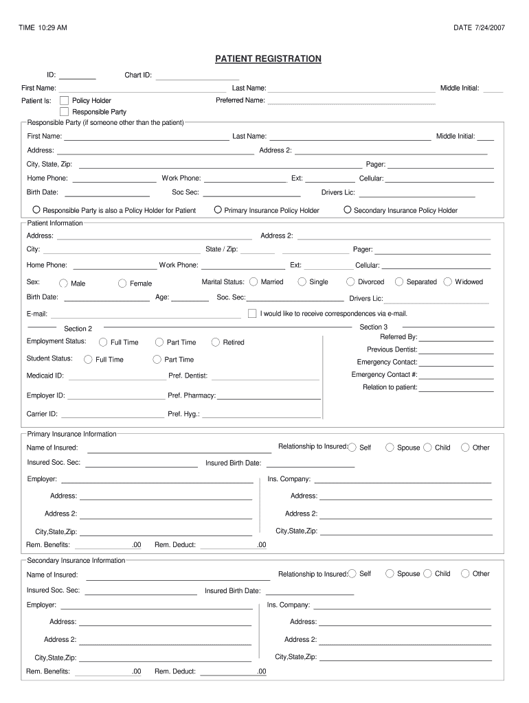 Patient Registration Form Template Free Download