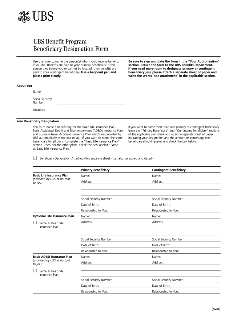  Ubs Beneficiary Designation Form 2001-2024