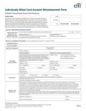 Individually Billed Card Account Reinstatement Form