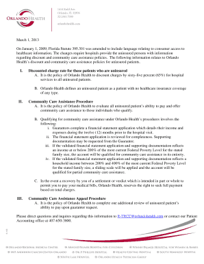 Orlando Health&amp;#39;s Discount &amp; Community Care Policies  Form