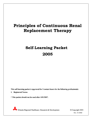Orlando Health Self Learning Packet Prinicpal of Continouous Reneal Replacement Form