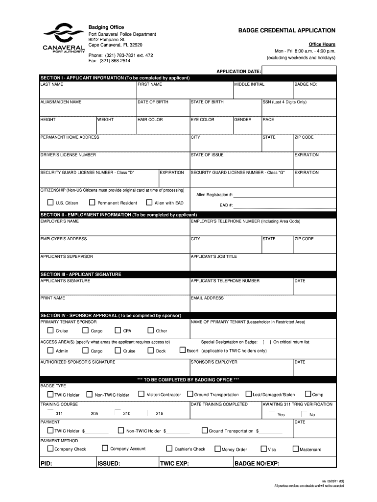  Cape Canaveral Air Force Station Badging Office Form 2011