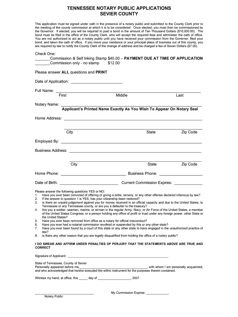  Sevier County Notary Application 2007-2024