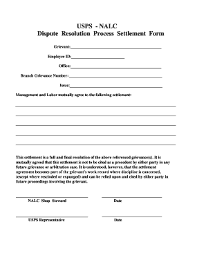 Nalc Dispute Resolution Settlement Form