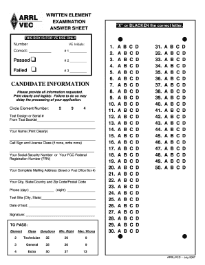 Examination Answer Sheet  Form