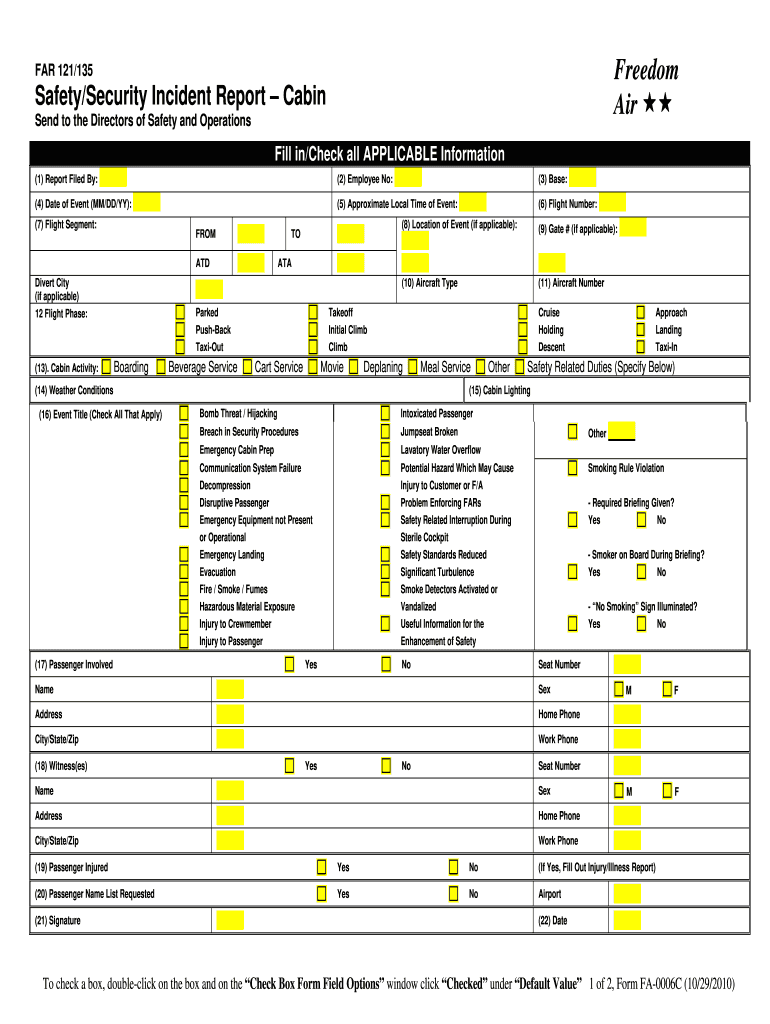 SafetySecurity Incident Report Cabin Dom Air Guam  Form