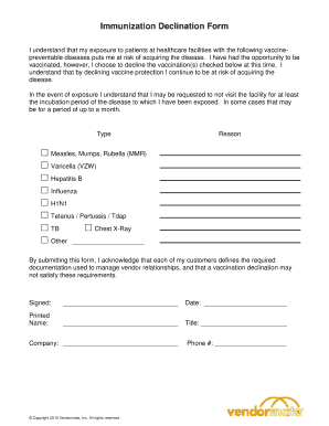 Vendormate Flu Declination Form