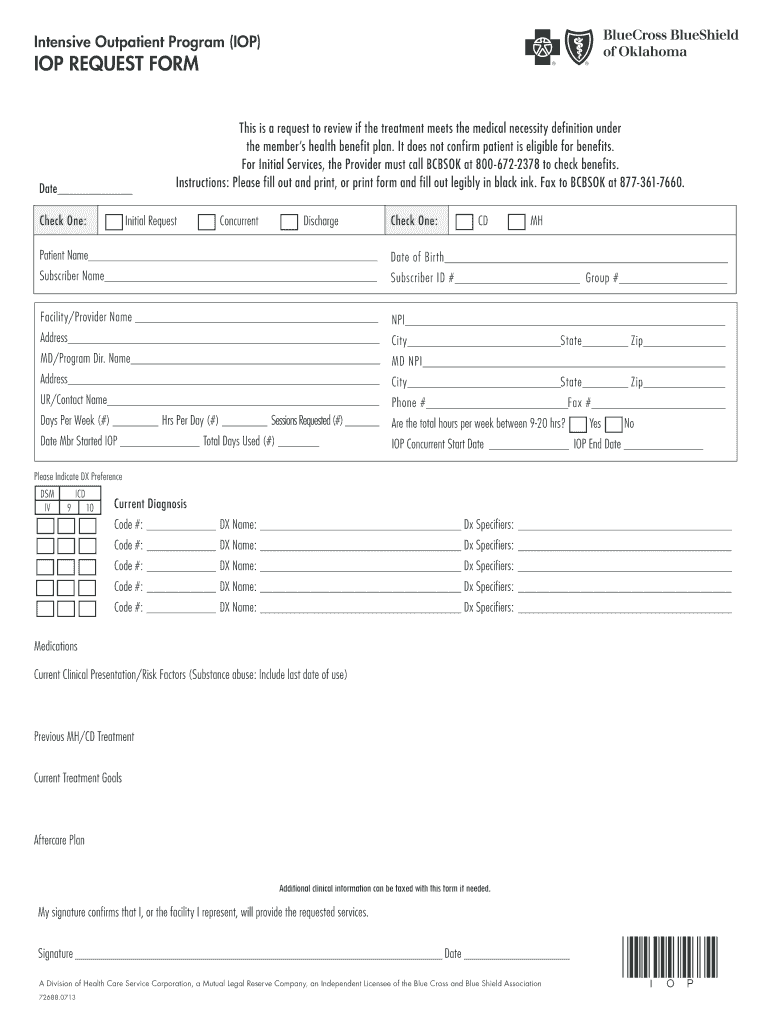 Bcbs Iop Request Form