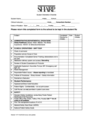 Sharp Healthcare Unit Orientation Form