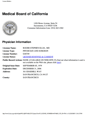 California Medical License  Form