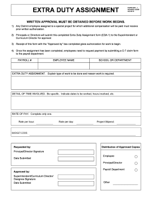 EXTRA DUTY ASSIGNMENT FORM EDA 1 RSchoolToday