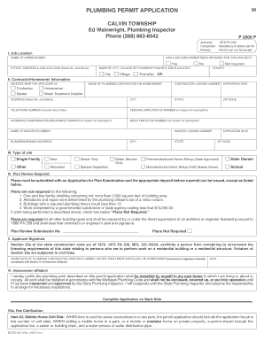 Plumbimg Permit Application Calvin Township, Cassopolis, MI  Form