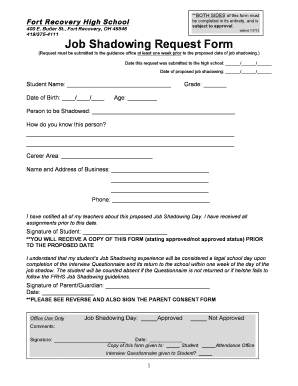  Job Shadowing Request Form ESchoolView 2013