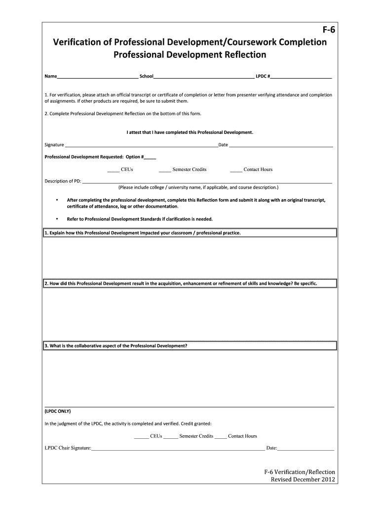  PD VerificationReflection Form F 6  ESchoolView 2012-2024