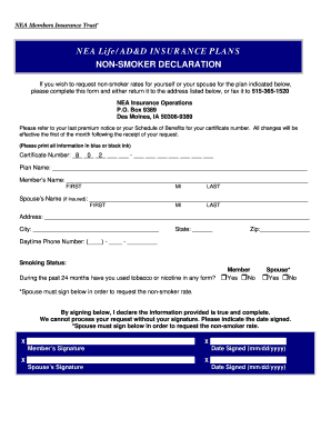 Nea Insurance Operations Non Smoker Form