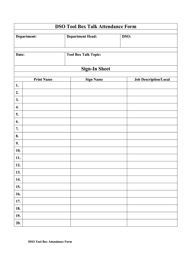 Tool Box Talk Sign Off Sheet Form Fill Out And Sign Printable Pdf