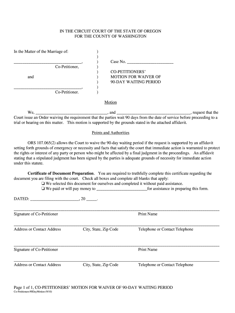  MOTION for WAIVER of 90 DAY WAITING PERIOD in the 2010-2024