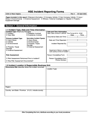 Hse Incident Report Template  Form