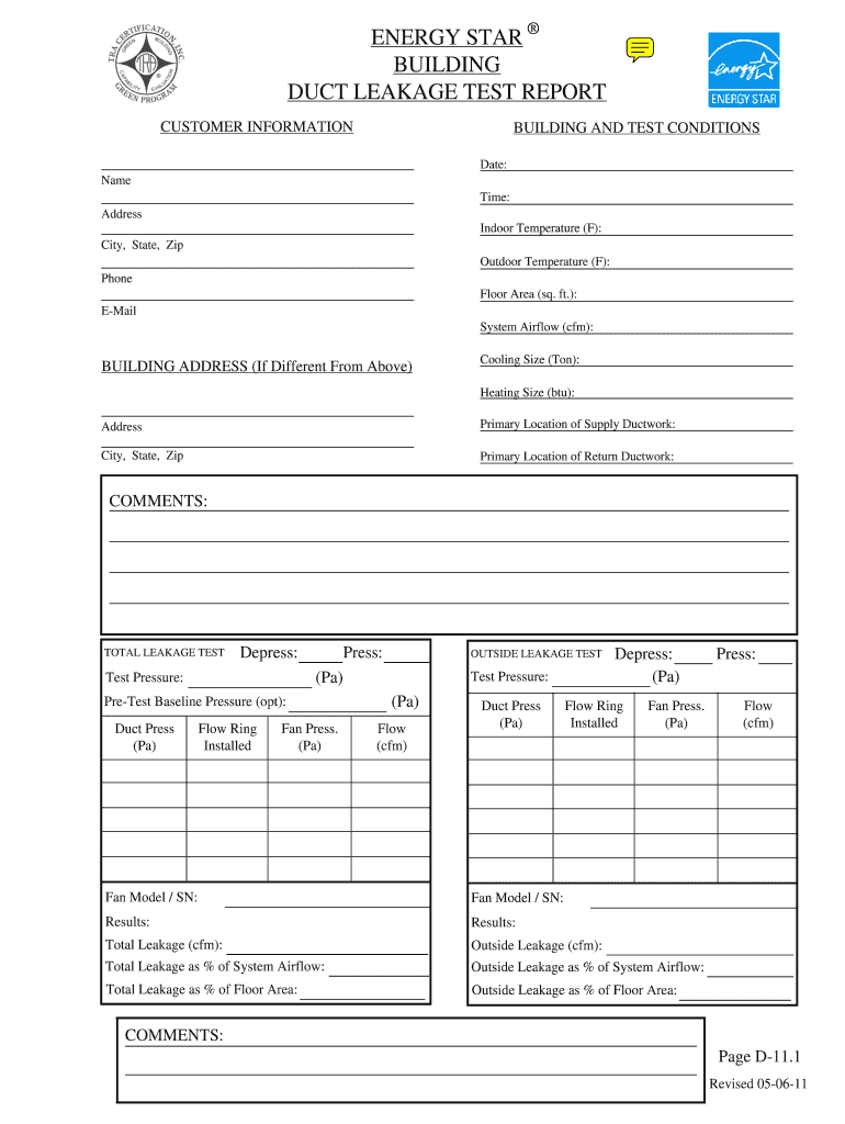 Duct Leakage Test Report  TRA Green  Form