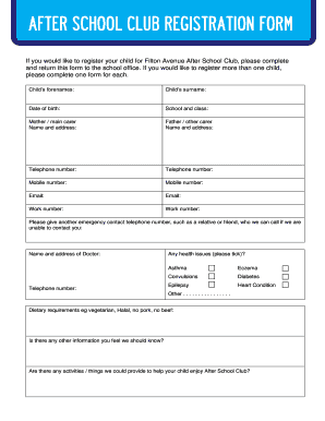 School Club Registration Form