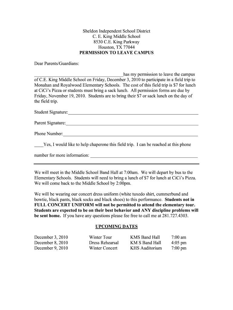  Parent Permission Form  Sheldon ISD 2010-2024