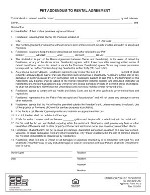 PET ADDENDUM to RENTAL AGREEMENT Sburent Com  Form