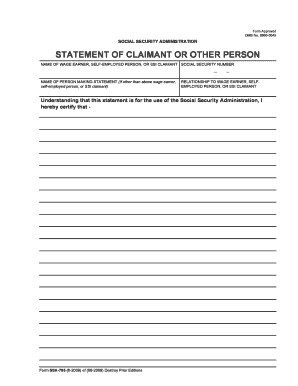 Ssa Statement of Claimant  Form