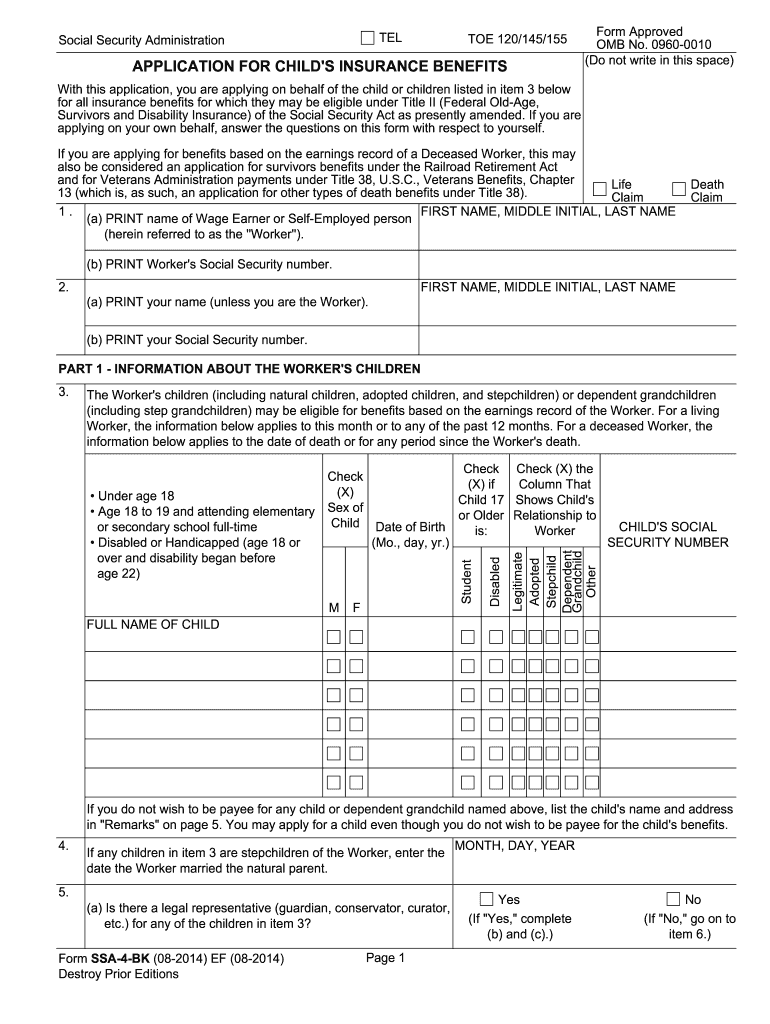 Form SSA 4 BK  Social Security  Socialsecurity