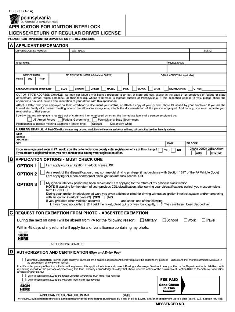  Penndot Dl 3731 Form 2016