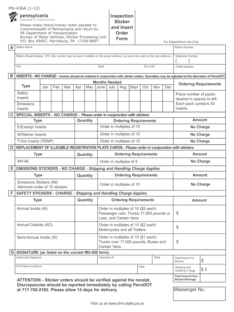  Order Pa Inspection Stickers Online 2012