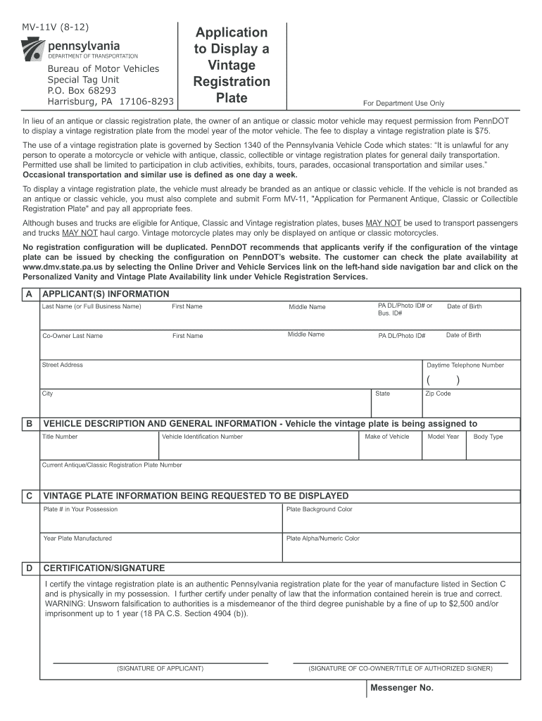  Pa Mv 1 Form Printable 2012-2024