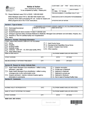 Notice of Action Form Dshs 15 031