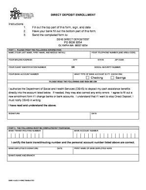 DIRECT DEPOSIT ENROLLMENT Instructions 1 Fill Out the DSHS Dshs Wa  Form