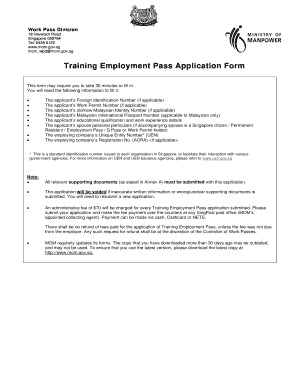  Training Employment Pass Application Form 2013