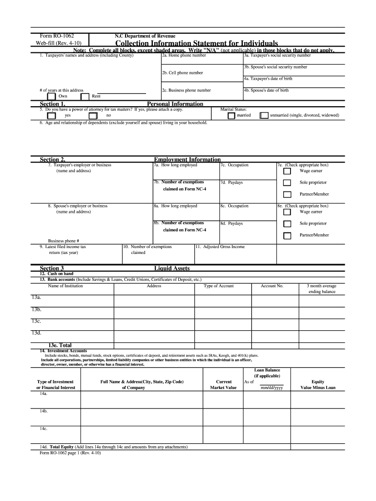 Fillable Ncdor Form Ro 1062